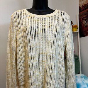 Talbots Cream Yellow Open Knit Textured Pullover Sweater Long Sleeve XL